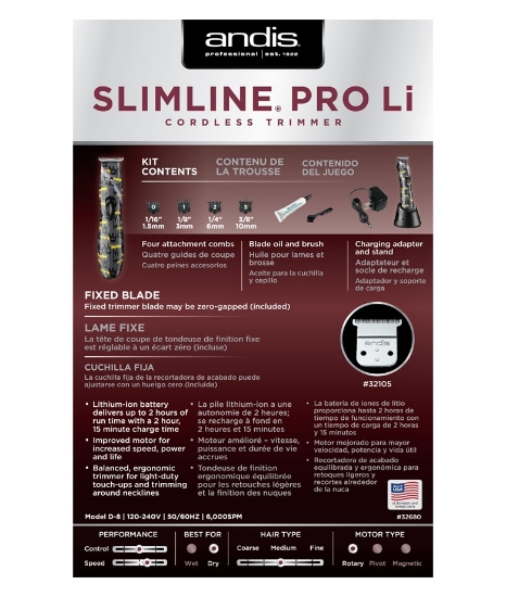 Masina de contur - ANDIS - fara fir Slim Line Pro - D8 - Nation - fabricat pentru Europa