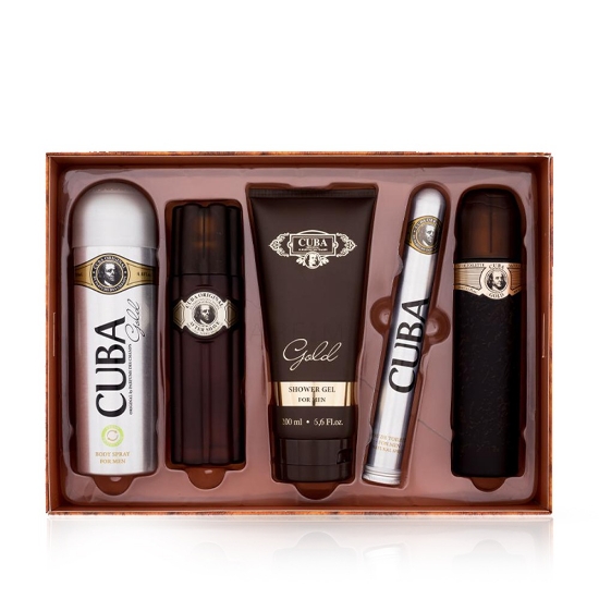 Set - apa de toaleta 35 ml si 100 ml+ gel de dus 200 ml + after shave 100 ml  + deodorant spray 200 ml- CUBA - Gold 