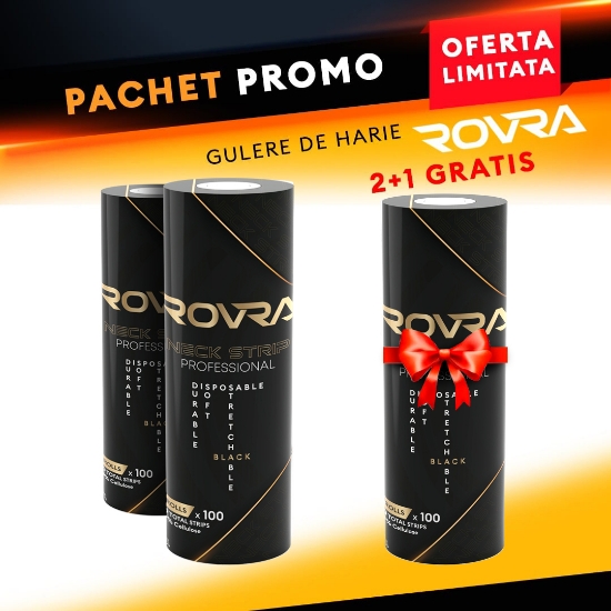 Imagine Pachet promo - Gulere de hartie Rovra pentru frizerie - Negre - set 5 role - 3 buc (2+1 GRATIS) 