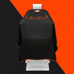 Pelerina frizerie/coafor - L3VEL3  - guler neopren -  negru cu tiv rosu